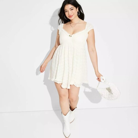 women's cap sleeve lace mini babydoll dress - wild fable wild fable | Dresses | Wild Fable Womens Cap Sleeve Lace Mini Babydoll Dress  In White New
